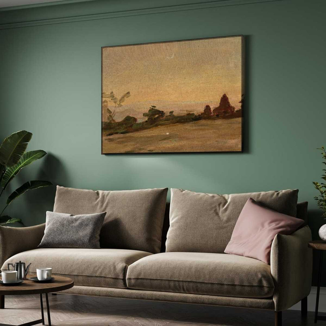 Impressionist Golden Hour Landscape Oil Painting | Horizontal Framed Print 4 : 3 Horizontal Premium Wall Art Canvas by MeriDeewar