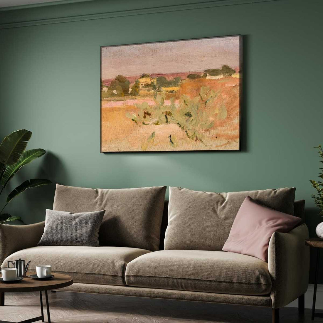 Impressionist Golden Rural Landscape Oil Painting | Horizontal Framed Print 4 : 3 Horizontal Premium Wall Art Canvas by MeriDeewar