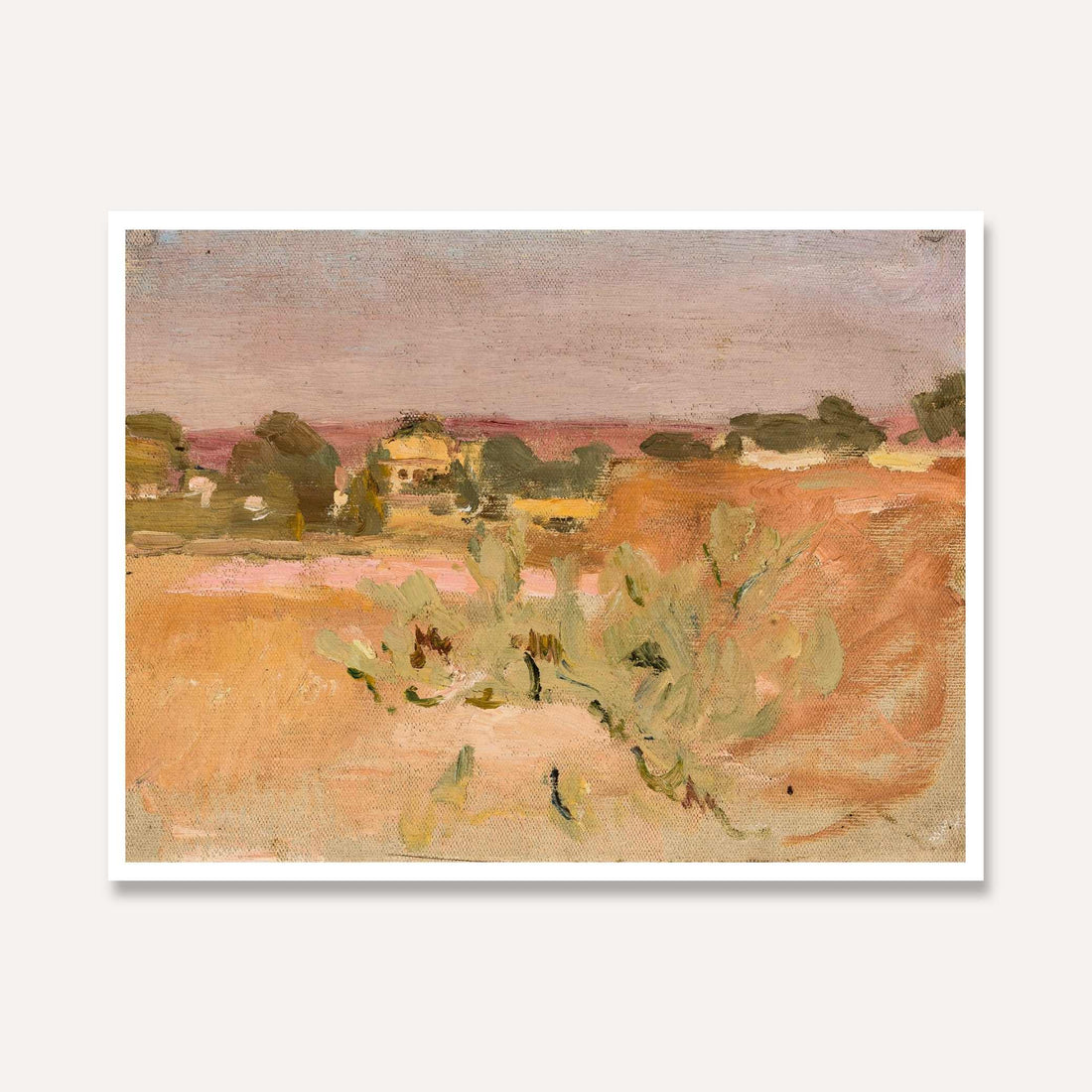 Impressionist Golden Rural Landscape Oil Painting | Horizontal Framed Print 4 : 3 Horizontal Premium Wall Art Canvas by MeriDeewar