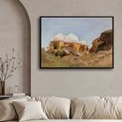 Impressionist Indian Domed Architecture Oil Painting | Horizontal Black Framed Print 4 : 3 Horizontal Premium Wall Art Canvas by MeriDeewar