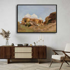 Impressionist Indian Domed Architecture Oil Painting | Horizontal Black Framed Print 4 : 3 Horizontal Premium Wall Art Canvas by MeriDeewar