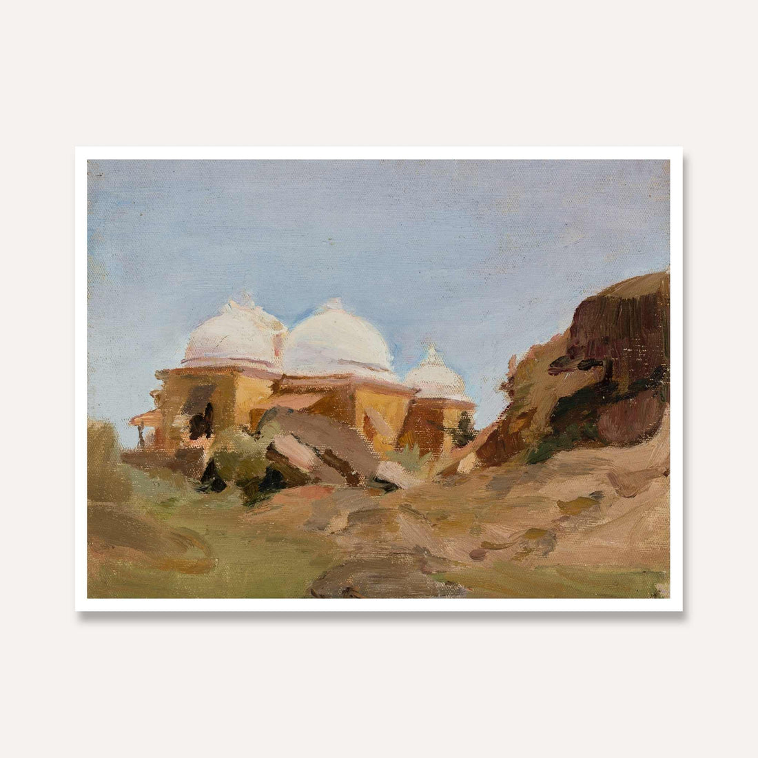 Impressionist Indian Domed Architecture Oil Painting | Horizontal Black Framed Print 4 : 3 Horizontal Premium Wall Art Canvas by MeriDeewar