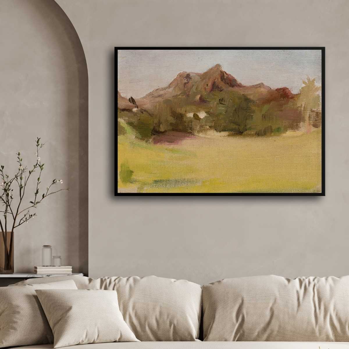 Impressionist Indian Mountain Landscape Oil Painting | Horizontal Framed Print 4 : 3 Horizontal Premium Wall Art Canvas by MeriDeewar