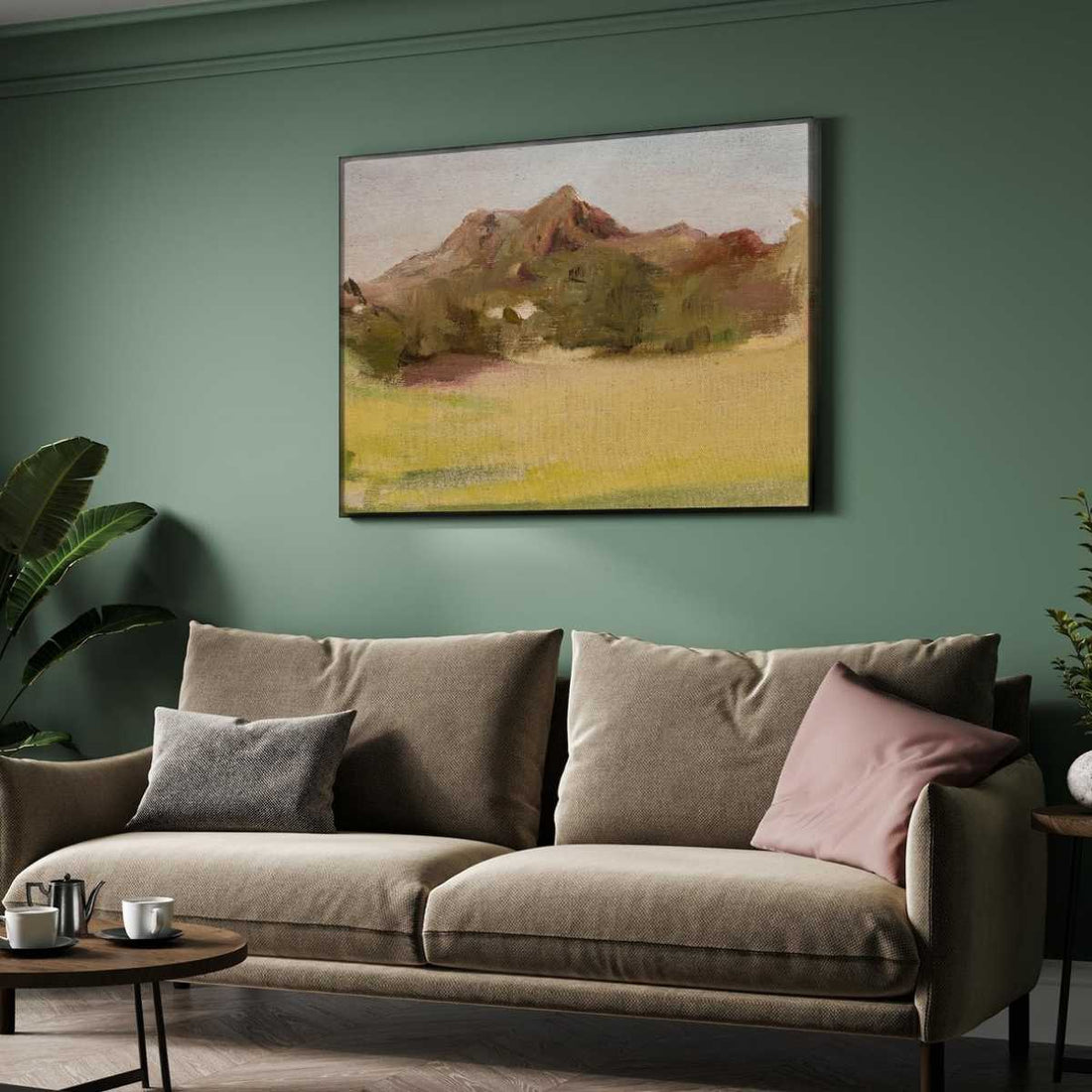 Impressionist Indian Mountain Landscape Oil Painting | Horizontal Framed Print 4 : 3 Horizontal Premium Wall Art Canvas by MeriDeewar