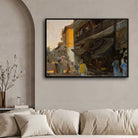Impressionist Indian Old City Street Oil Painting | Horizontal Framed Print 4 : 3 Horizontal Premium Wall Art Canvas by MeriDeewar