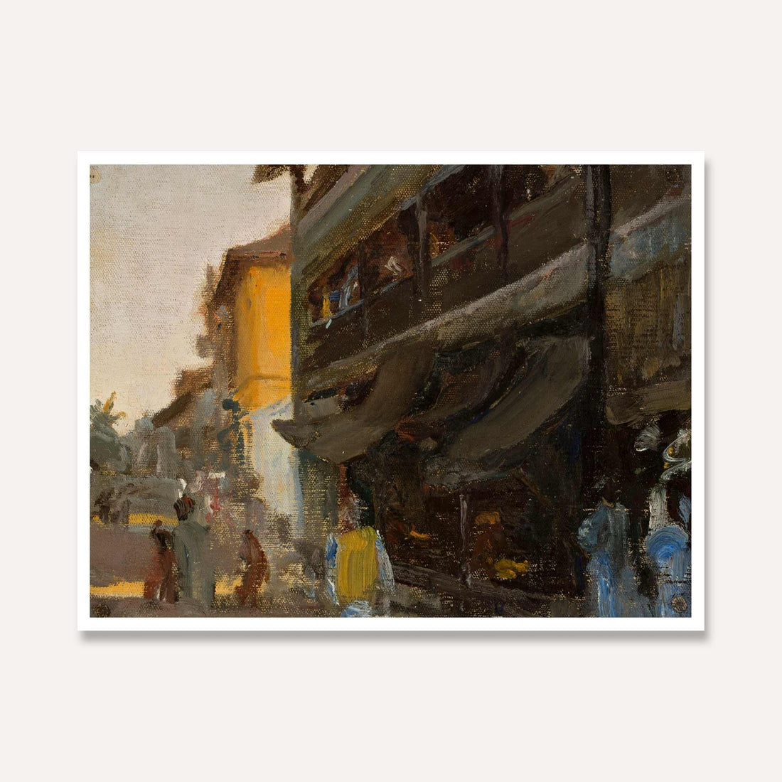 Impressionist Indian Old City Street Oil Painting | Horizontal Framed Print 4 : 3 Horizontal Premium Wall Art Canvas by MeriDeewar