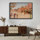 Impressionist Indian Pink City Bazaar Oil Painting | Horizontal Framed Print 4 : 3 Horizontal Premium Wall Art Canvas by MeriDeewar