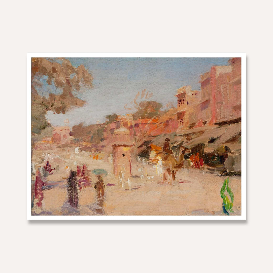 Impressionist Indian Pink City Bazaar Oil Painting | Horizontal Framed Print 4 : 3 Horizontal Premium Wall Art Canvas by MeriDeewar