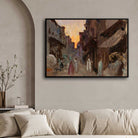 Impressionist Indian Street Sunset Oil Painting | Horizontal Framed Print 4 : 3 Horizontal Premium Wall Art Canvas by MeriDeewar