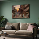 Impressionist Indian Street Sunset Oil Painting | Horizontal Framed Print 4 : 3 Horizontal Premium Wall Art Canvas by MeriDeewar