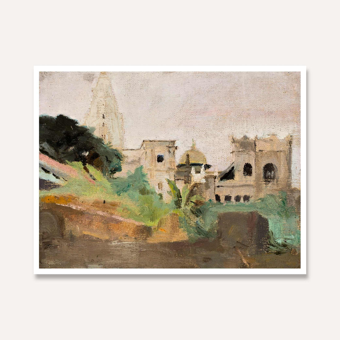 Impressionist Indian Temple Architecture Oil Painting | Horizontal Framed Print 4 : 3 Horizontal Premium Wall Art Canvas by MeriDeewar