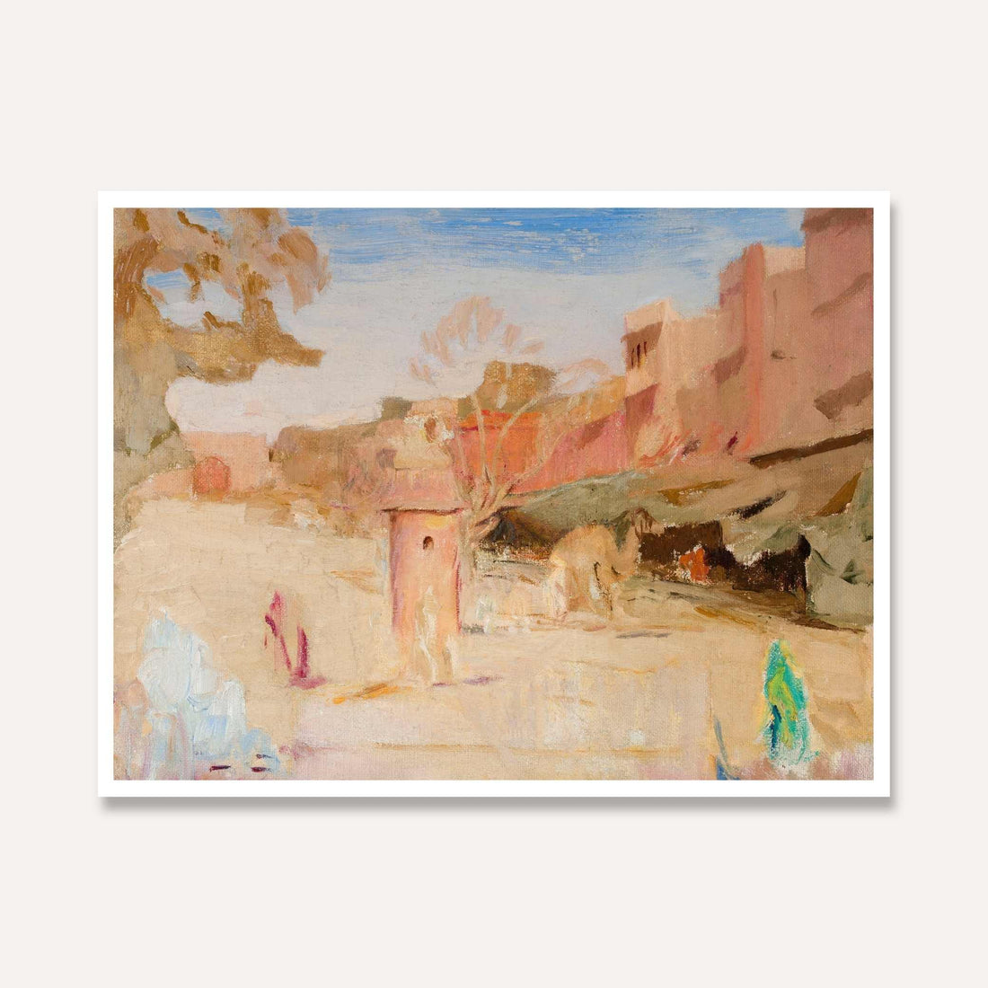 Impressionist Jaipur Street Scene Oil Painting | Horizontal Framed Print 4 : 3 Horizontal Premium Wall Art Canvas by MeriDeewar