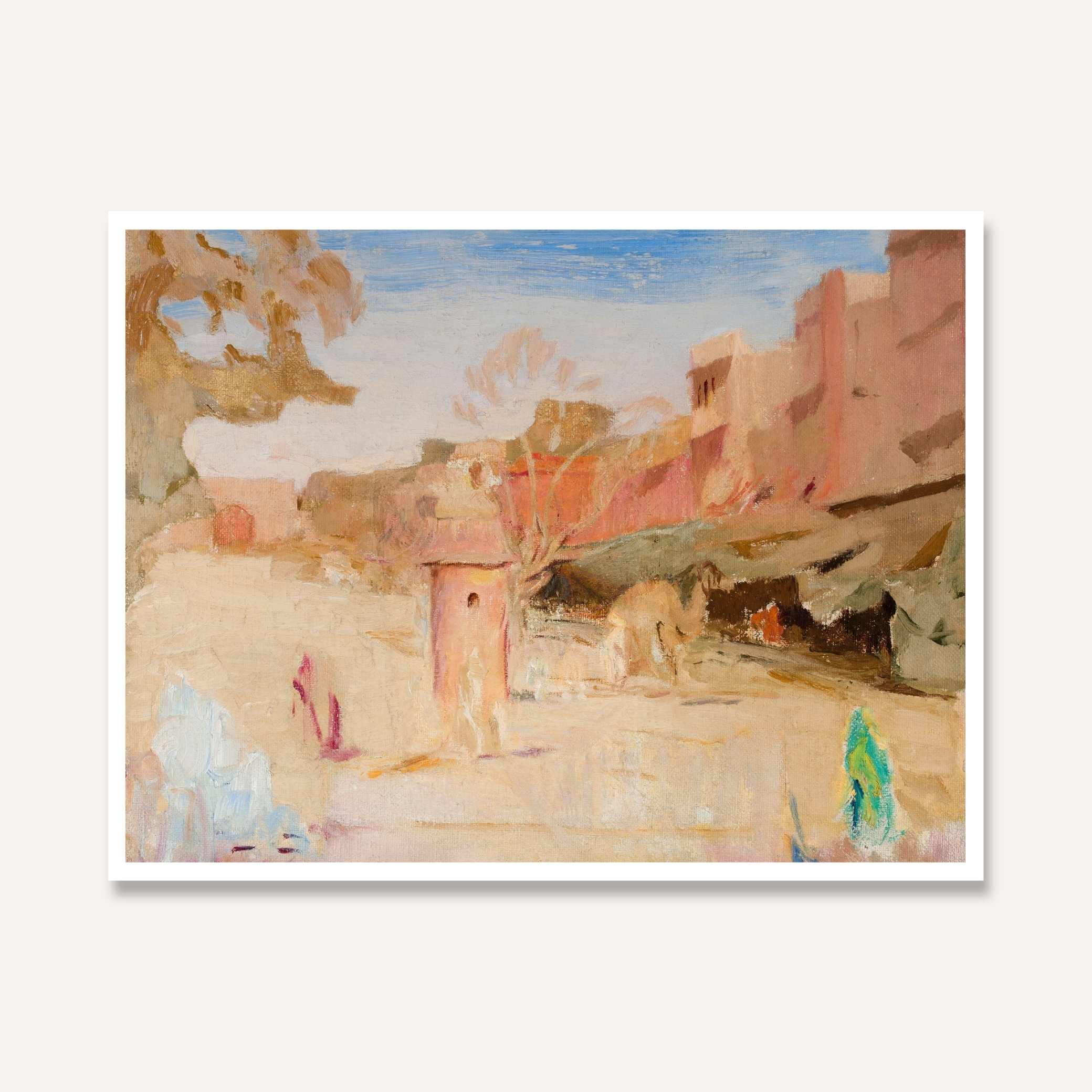 Impressionist Jaipur Street Scene Oil Painting | Horizontal Framed Print 4 : 3 Horizontal Premium Wall Art Canvas by MeriDeewar