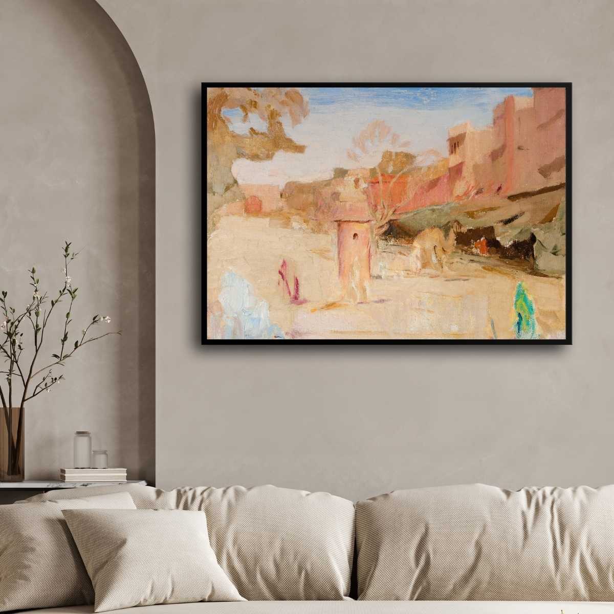Impressionist Jaipur Street Scene Oil Painting | Horizontal Framed Print 4 : 3 Horizontal Premium Wall Art Canvas by MeriDeewar