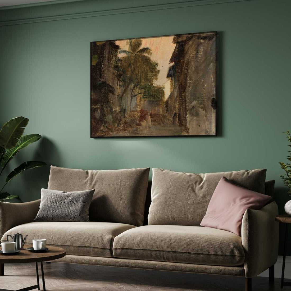 Impressionist Moody Indian Alleyway Oil Painting | Horizontal Framed Print 4 : 3 Horizontal Premium Wall Art Canvas by MeriDeewar