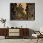 Impressionist Moody Indian Alleyway Oil Painting | Horizontal Framed Print 4 : 3 Horizontal Premium Wall Art Canvas by MeriDeewar