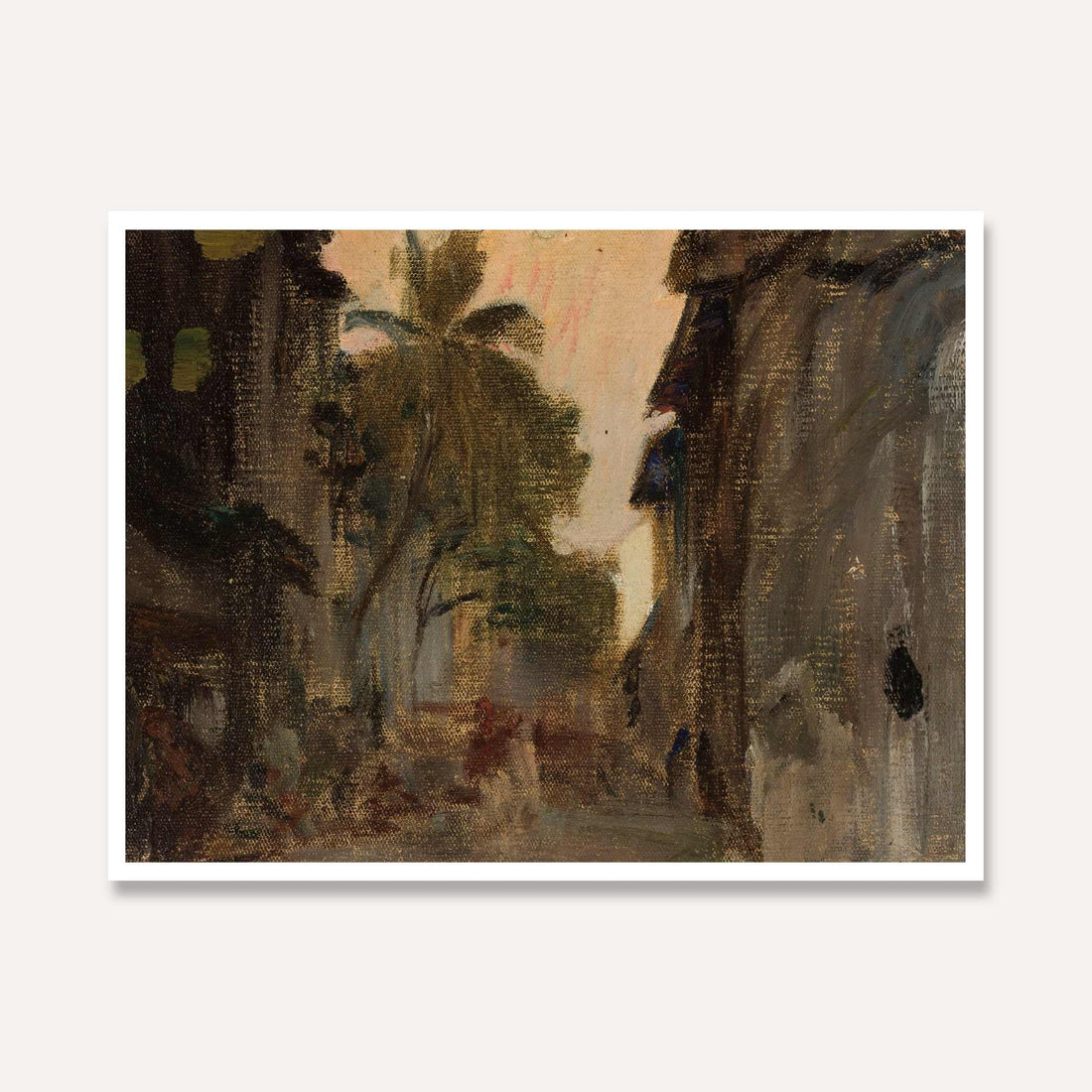 Impressionist Moody Indian Alleyway Oil Painting | Horizontal Framed Print 4 : 3 Horizontal Premium Wall Art Canvas by MeriDeewar