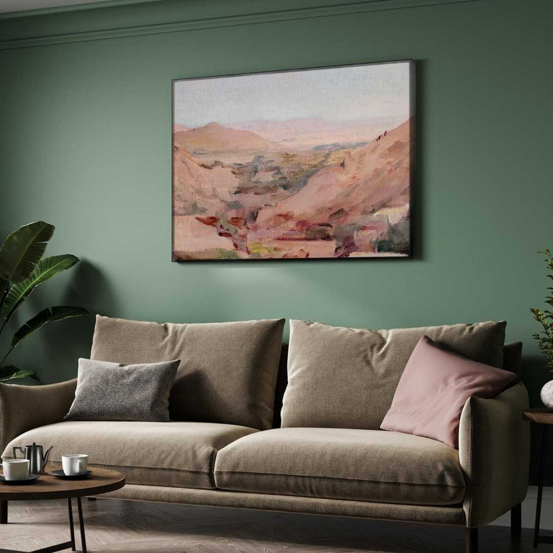 Impressionist Pink Canyon Landscape Oil Painting | Horizontal Framed Print 4 : 3 Horizontal Premium Wall Art Canvas by MeriDeewar
