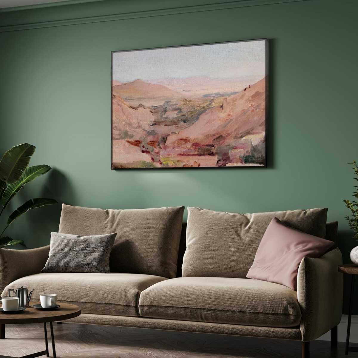 Impressionist Pink Canyon Landscape Oil Painting | Horizontal Framed Print 4 : 3 Horizontal Premium Wall Art Canvas by MeriDeewar