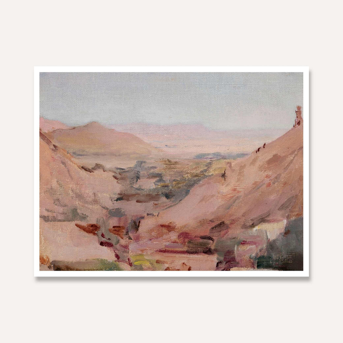 Impressionist Pink Canyon Landscape Oil Painting | Horizontal Framed Print 4 : 3 Horizontal Premium Wall Art Canvas by MeriDeewar