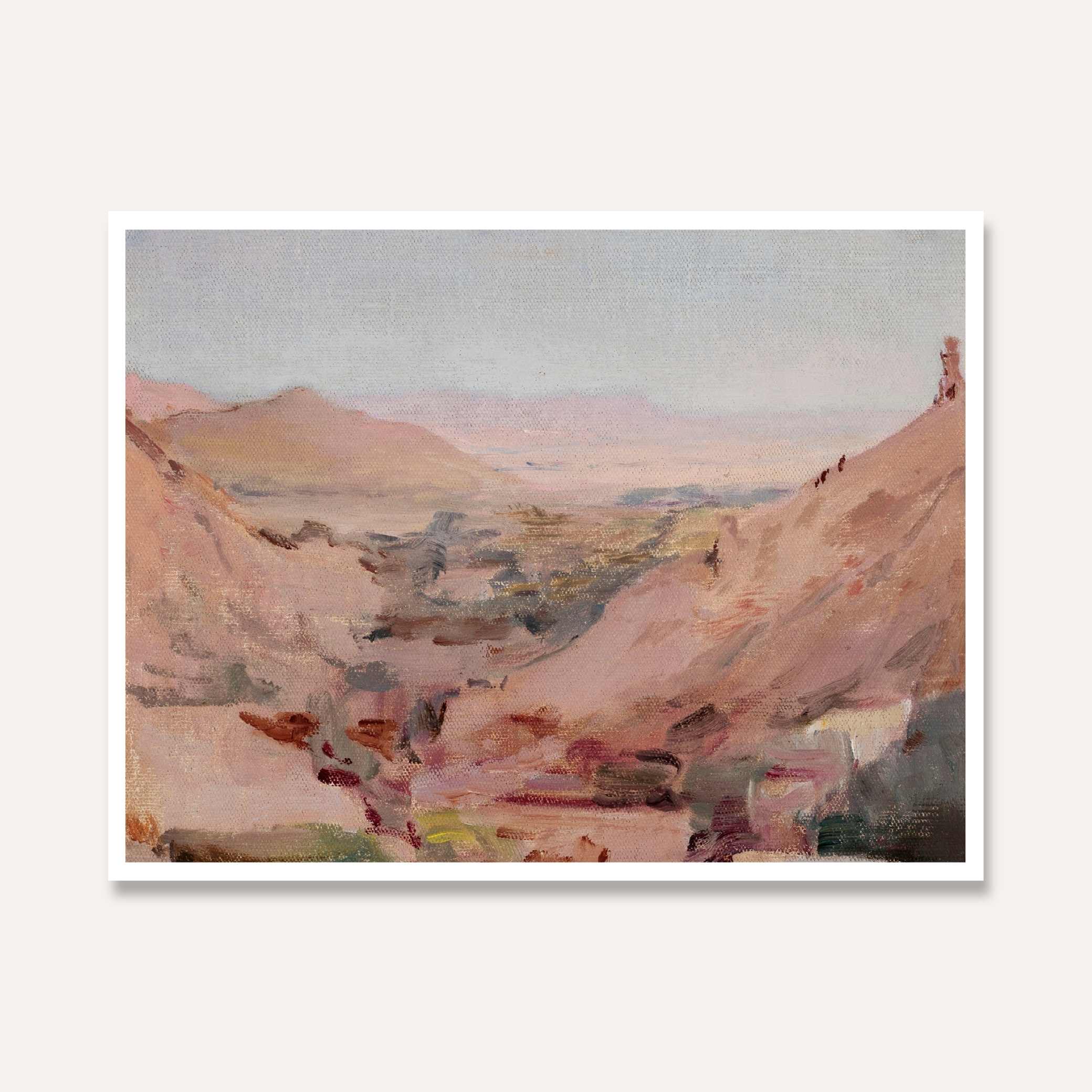Impressionist Pink Canyon Landscape Oil Painting | Horizontal Framed Print 4 : 3 Horizontal Premium Wall Art Canvas by MeriDeewar