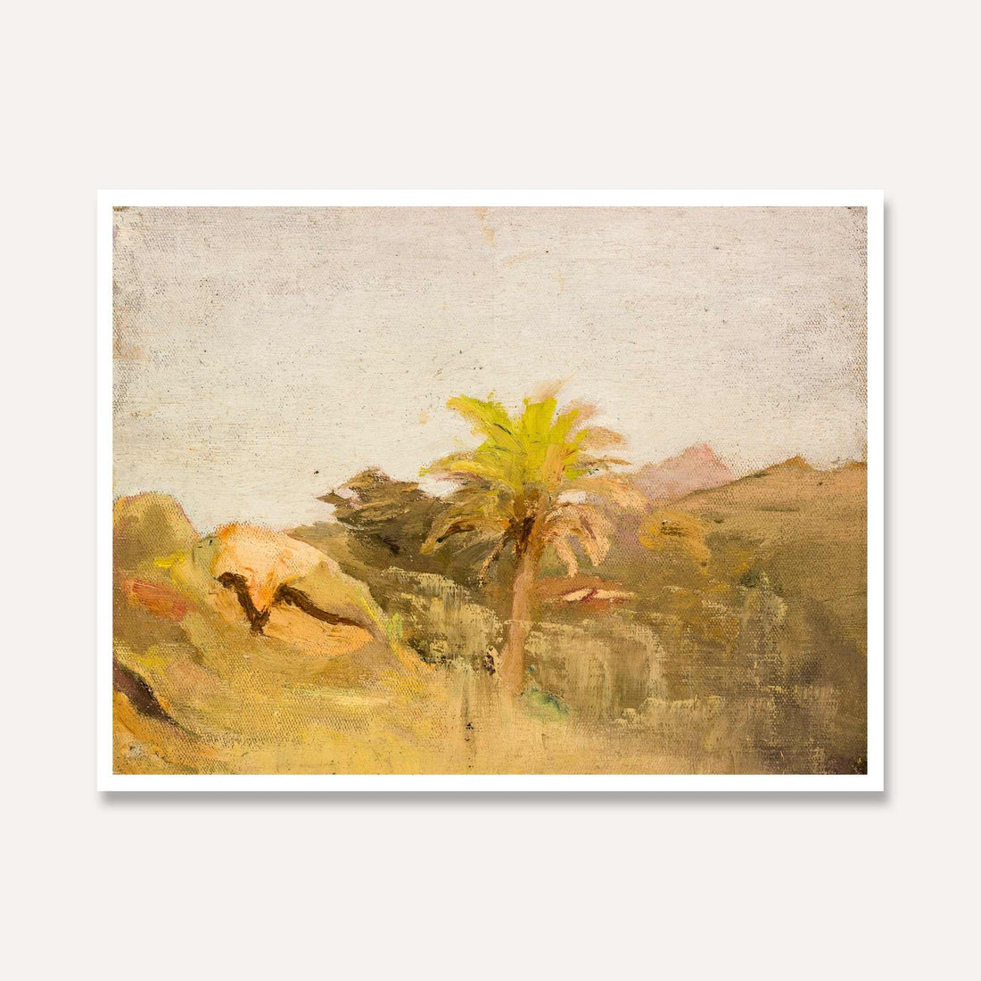 Impressionist Rustic Desert Palm Landscape Oil Painting | Horizontal Framed Print 4 : 3 Horizontal Premium Wall Art Canvas by MeriDeewar