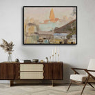 Impressionist Sacred River Temple Oil Painting | Horizontal Framed Print 4 : 3 Horizontal Premium Wall Art Canvas by MeriDeewar