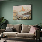 Impressionist Sacred River Temple Oil Painting | Horizontal Framed Print 4 : 3 Horizontal Premium Wall Art Canvas by MeriDeewar