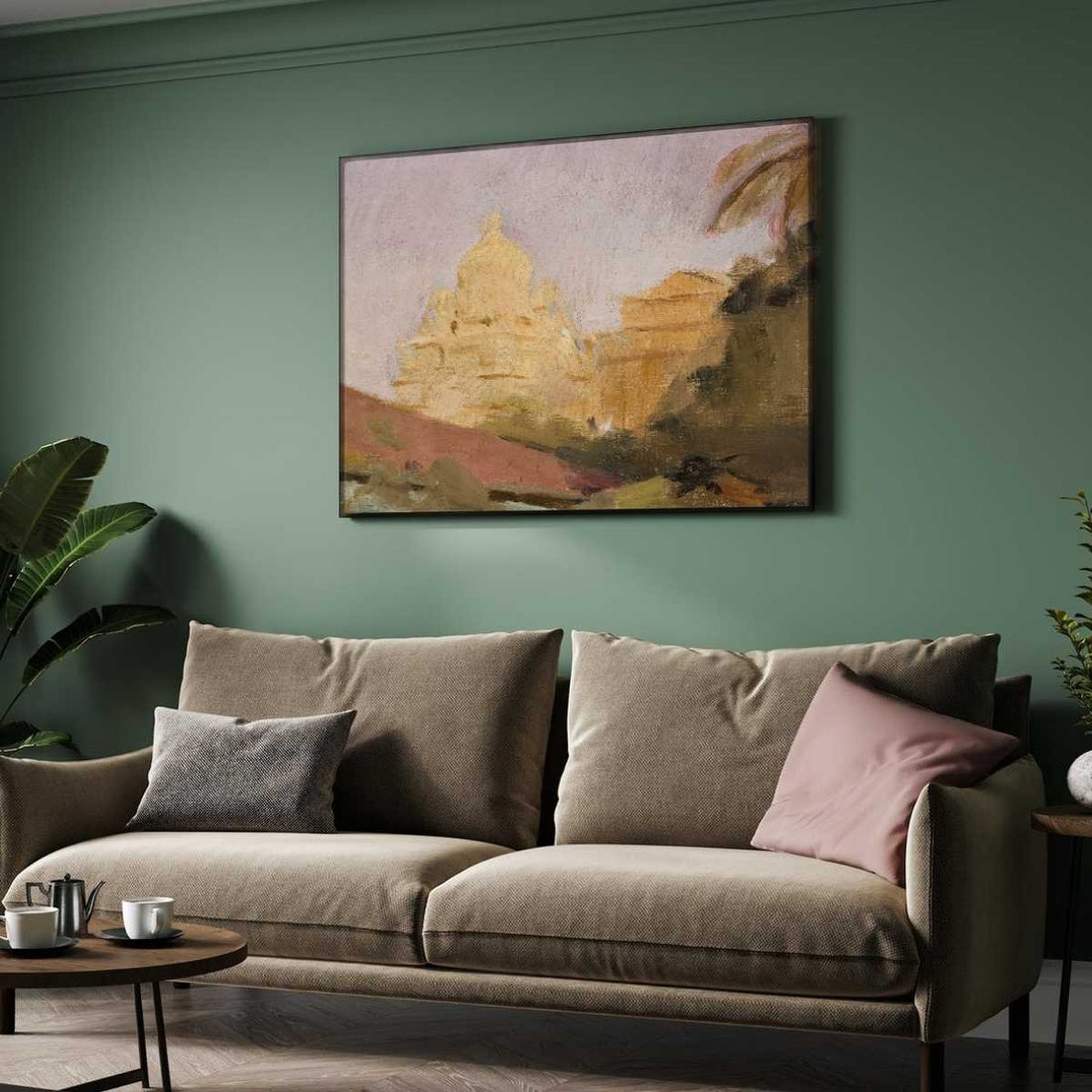 Impressionist Sunlit Indian Dome Architecture Oil Painting | Horizontal Framed Print 4 : 3 Horizontal Premium Wall Art Canvas by MeriDeewar