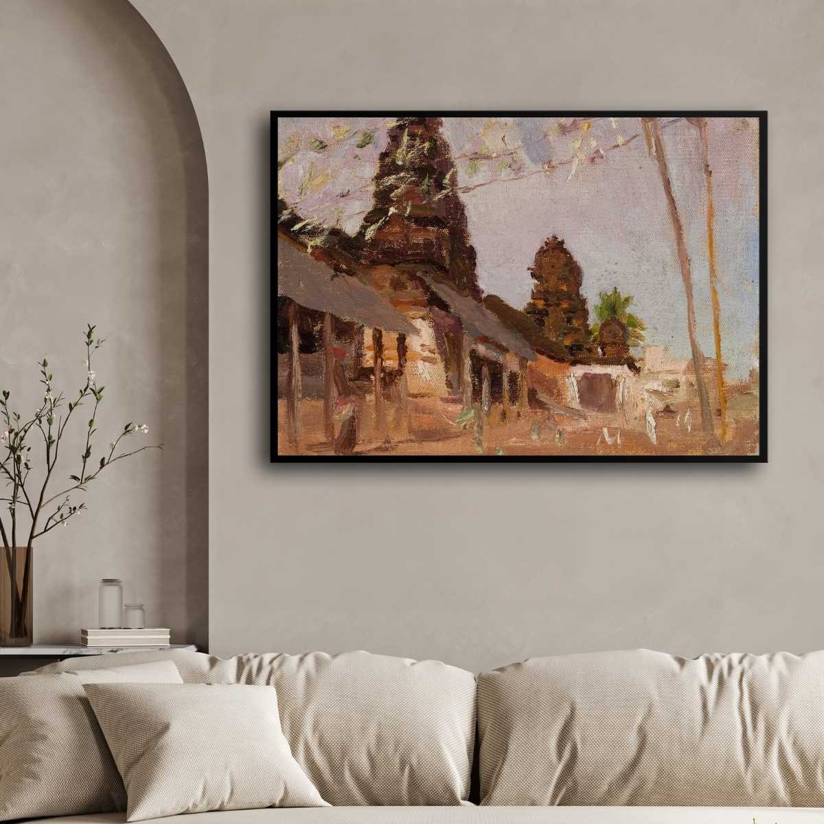 Indian City Street Oil Painting | Horizontal Framed Print 4 : 3 Horizontal Premium Wall Art Canvas by MeriDeewar