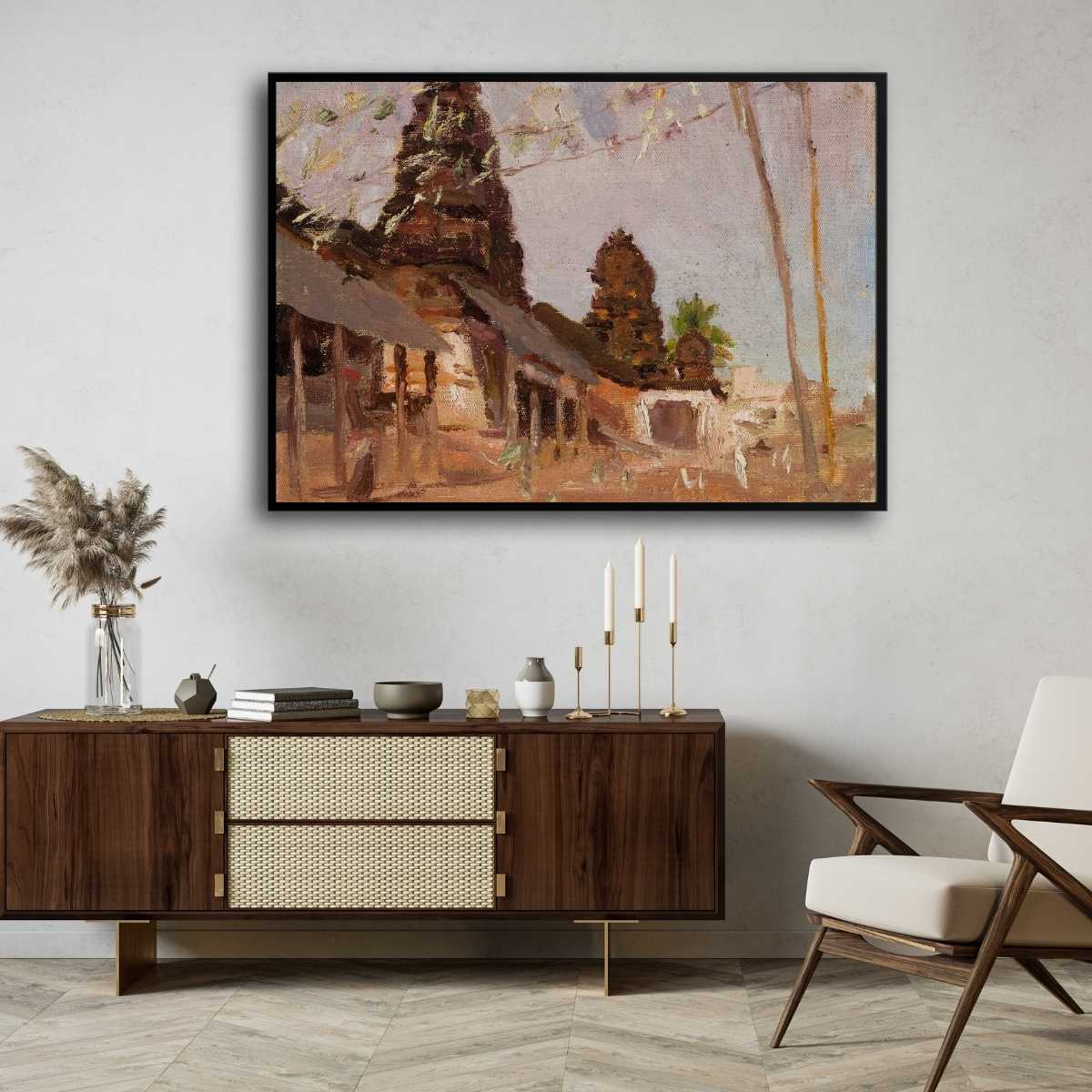 Indian City Street Oil Painting | Horizontal Framed Print 4 : 3 Horizontal Premium Wall Art Canvas by MeriDeewar