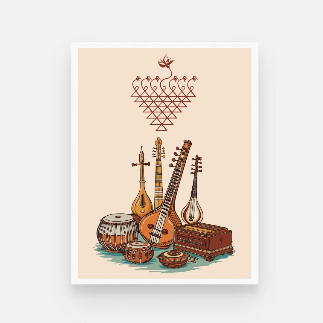 Indian Classical Music Instruments – Ethnic Wall Art 3 : 4 Vertical New Premium Wall Art Canvas by MeriDeewar