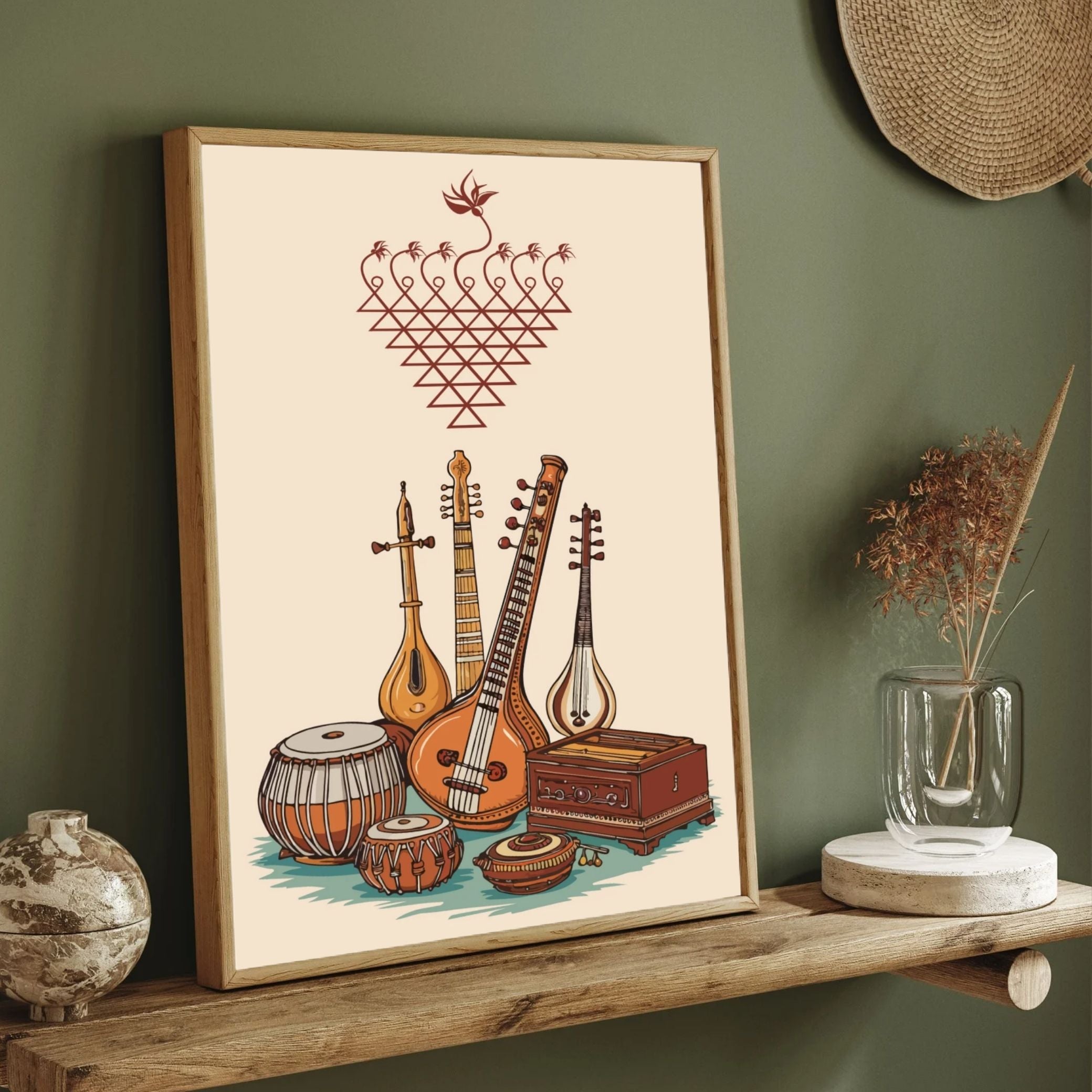 Indian Classical Music Instruments – Ethnic Wall Art 3 : 4 Vertical New Premium Wall Art Canvas by MeriDeewar