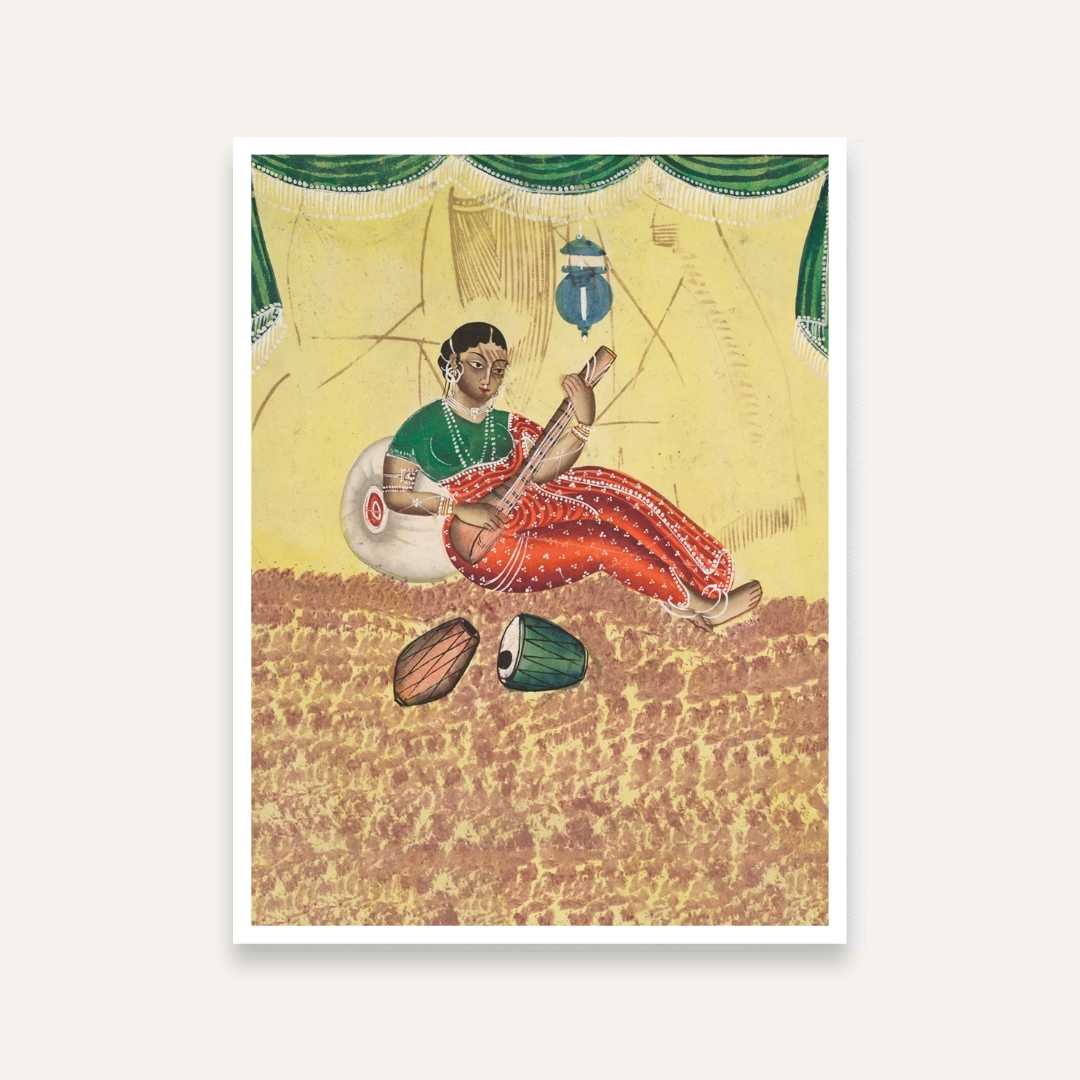 Indian Classical Music Painting for Living Room | Kalighat Style Wall Art | Giclée Print 5 : 6 Vertical Premium Wall Art Canvas by MeriDeewar