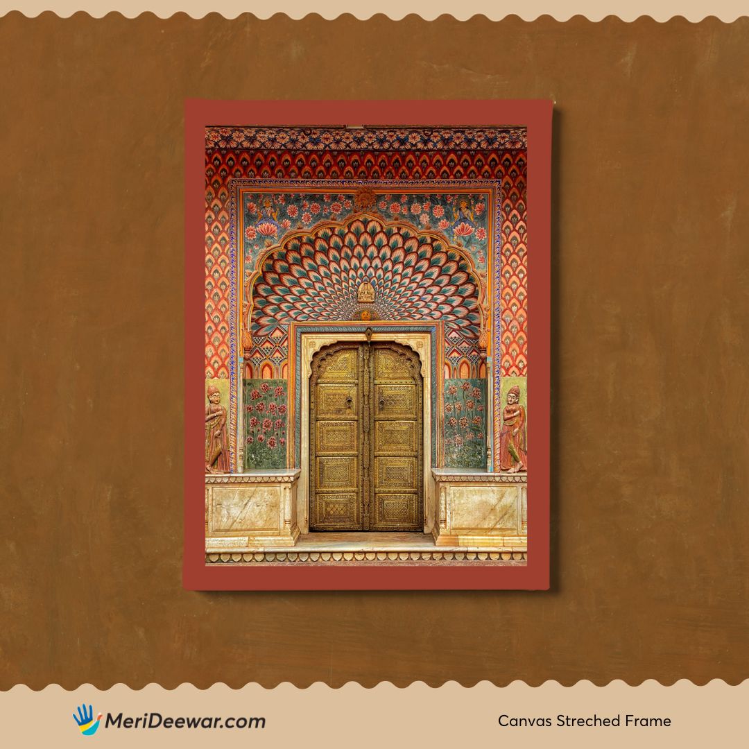 Indian Heritage: Jaipur City Palace Door Painting 3 : 4 Vertical New Premium Wall Art Canvas by MeriDeewar