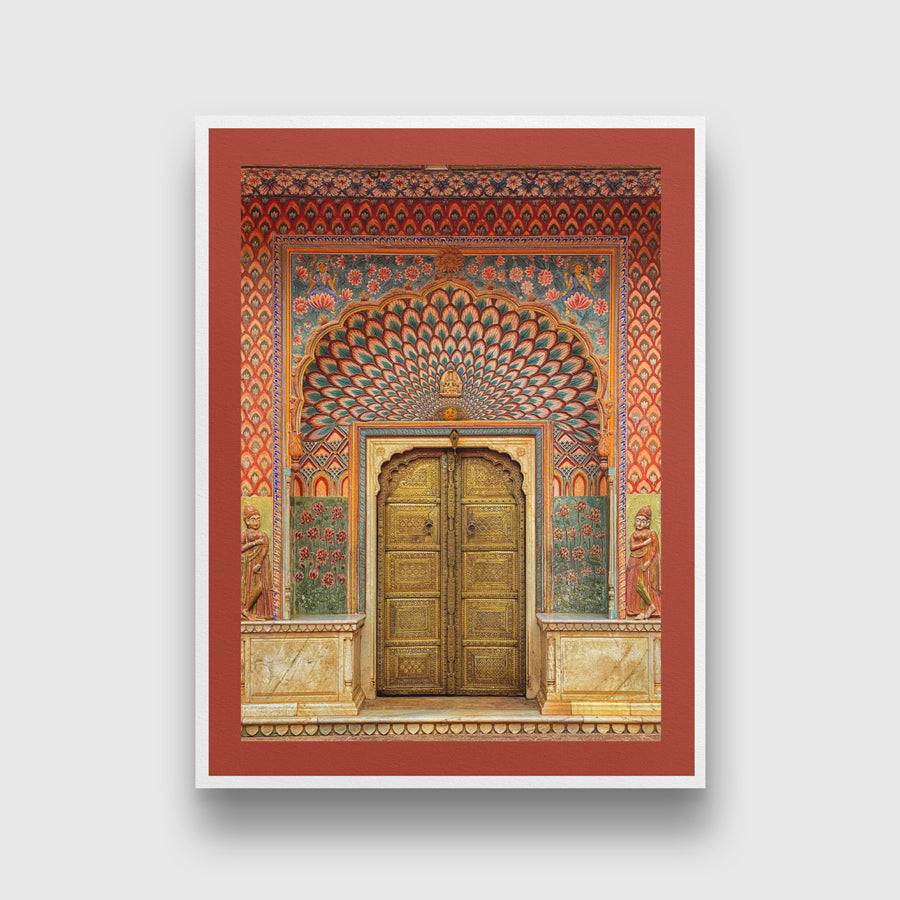 Indian Heritage: Jaipur City Palace Door Painting 3 : 4 Vertical New Premium Wall Art Canvas by MeriDeewar