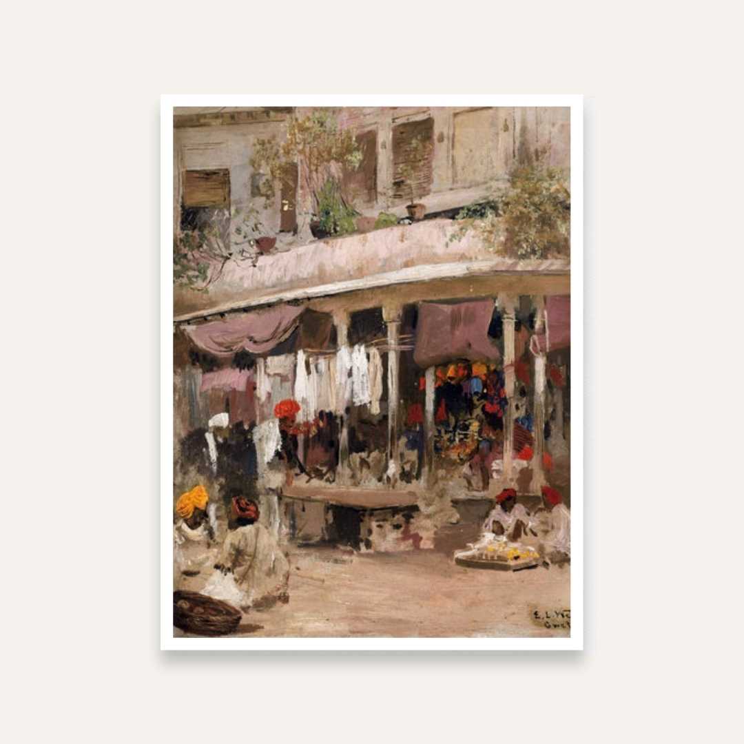 Indian Market Scene Painting for Living Room | Gwalior Bazaar Wall Art | Edwin Lord Weeks 5 : 6 Vertical Premium Wall Art Canvas by MeriDeewar