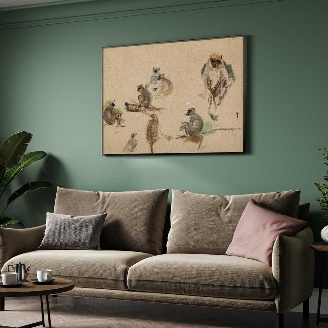 Indian Monkey Study Oil Painting | Horizontal Framed Print 4 : 3 Horizontal Premium Wall Art Canvas by MeriDeewar