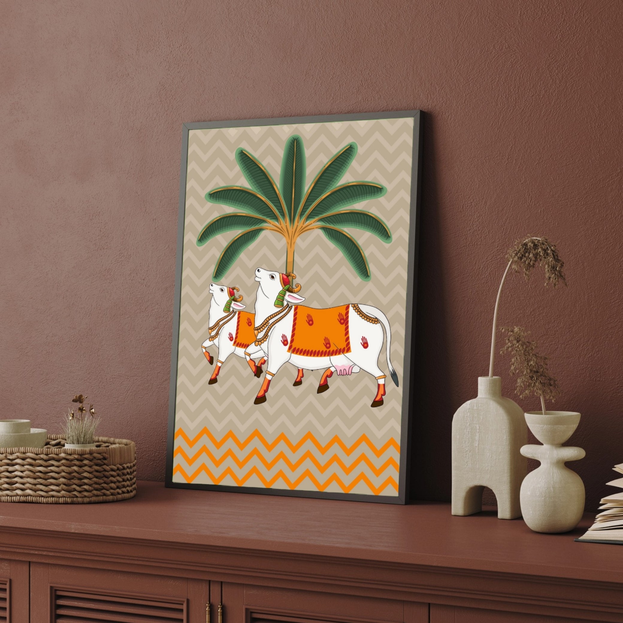 Indian Pichwai Painting ,Traditional Indian Folk Art Wall 2 : 3 Vertical Premium Wall Art Canvas by MeriDeewar