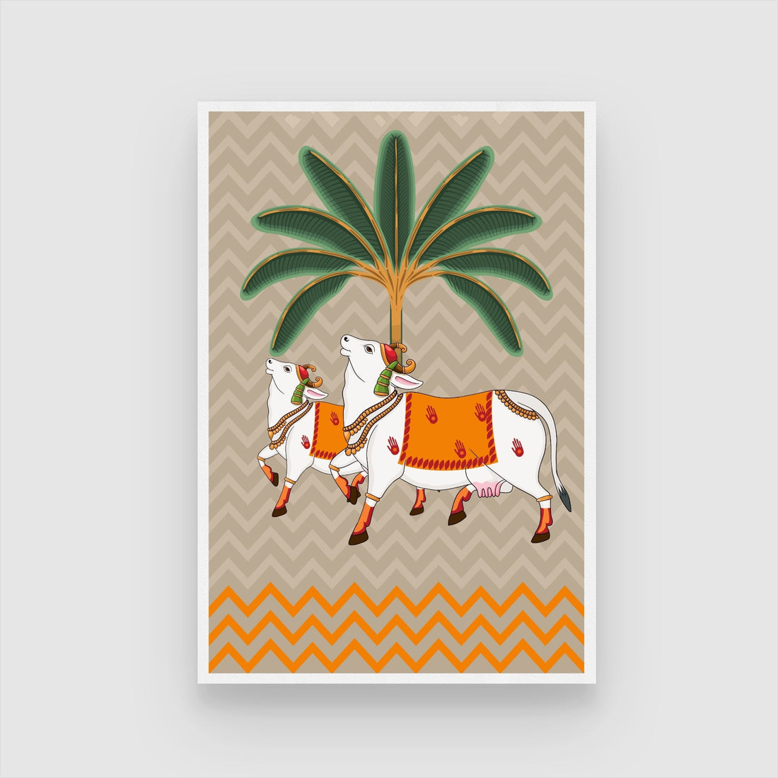 Indian Pichwai Painting ,Traditional Indian Folk Art Wall 2 : 3 Vertical Premium Wall Art Canvas by MeriDeewar