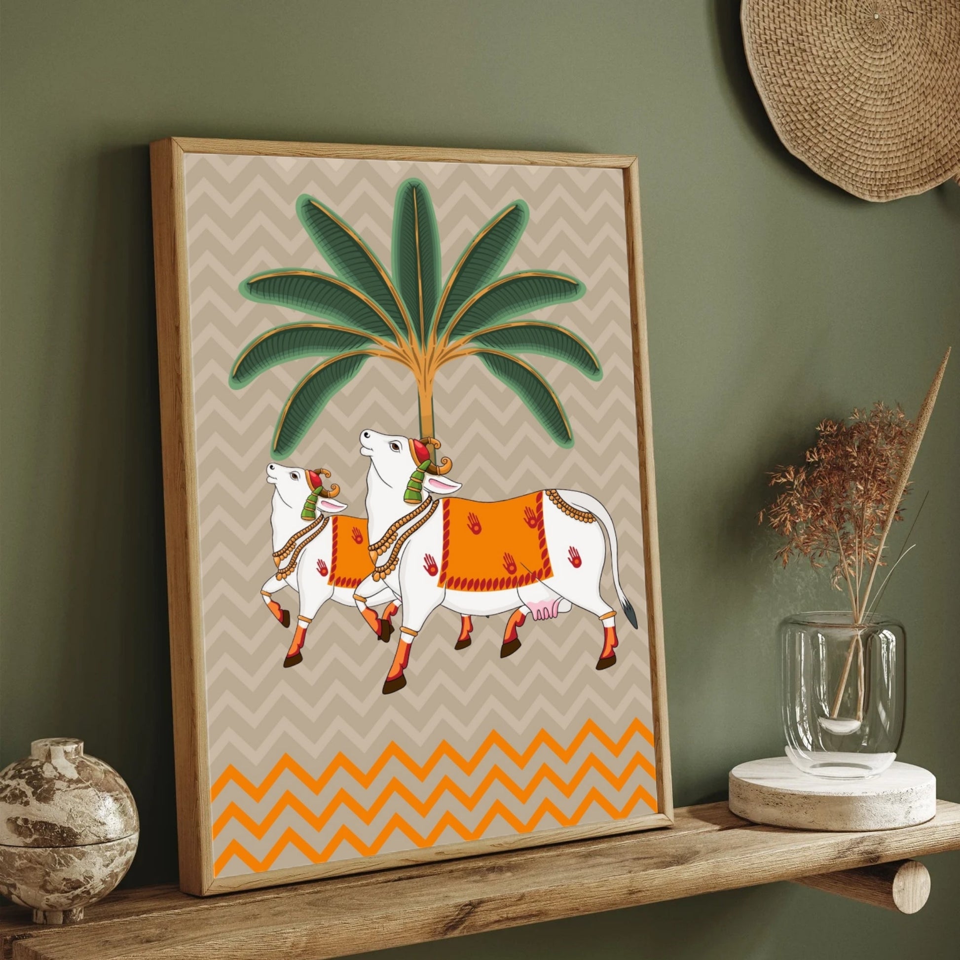 Indian Pichwai Painting ,Traditional Indian Folk Art Wall 2 : 3 Vertical Premium Wall Art Canvas by MeriDeewar