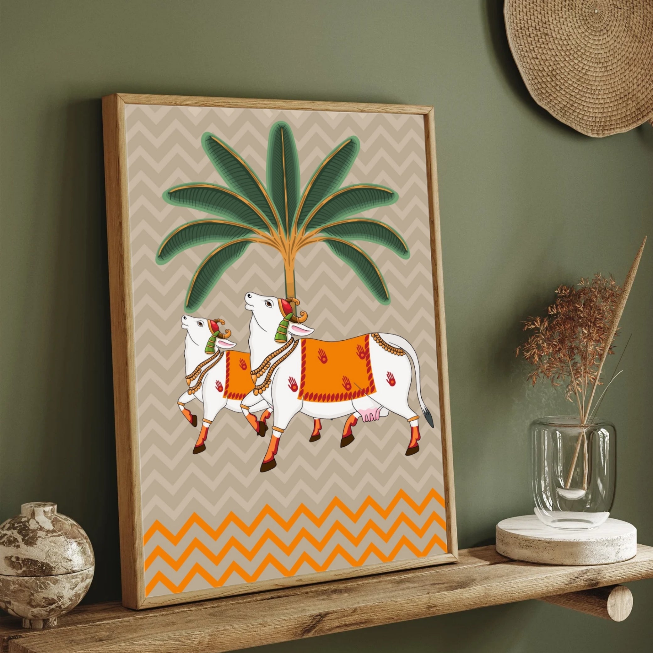 Indian Pichwai Painting ,Traditional Indian Folk Art Wall 2 : 3 Vertical Premium Wall Art Canvas by MeriDeewar
