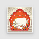 Indian Traditional Pichwai Cow Painting with Lotus 1 : 1 Square Premium Wall Art Canvas by MeriDeewar