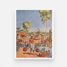 Indian Village Pond Life Painting | Vertical Framed Print 3 : 4 Vertical Premium Wall Art Canvas by MeriDeewar