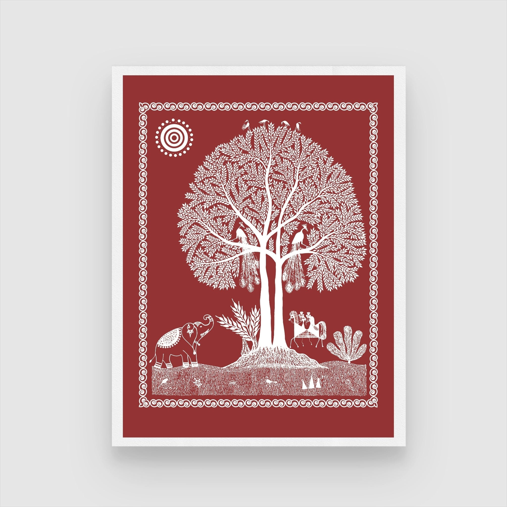 Indian Warli Art: Serenity and Nature's Joyful Euphoria 3 : 4 Vertical New Premium Wall Art Canvas by MeriDeewar