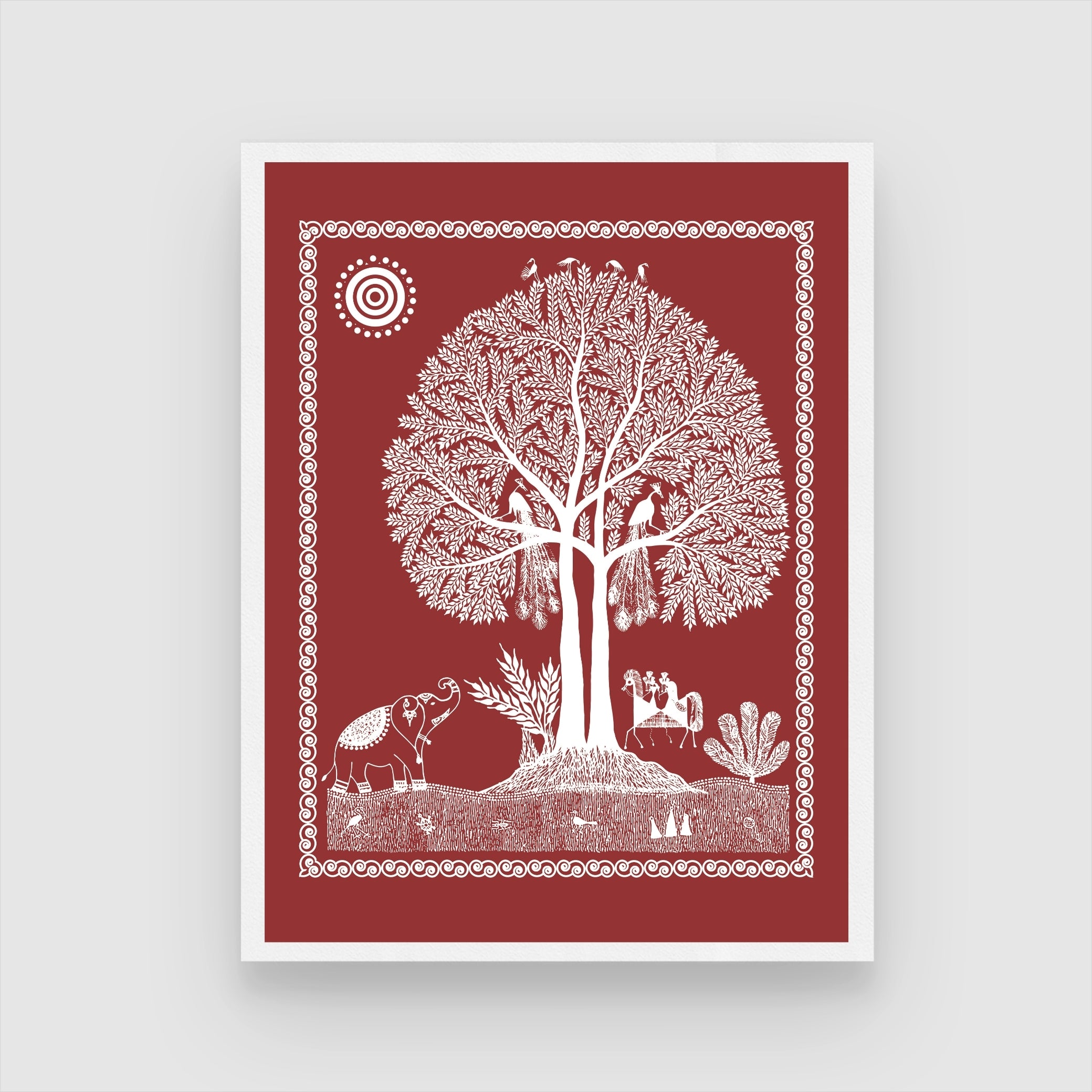 Indian Warli Art: Serenity and Nature's Joyful Euphoria 3 : 4 Vertical New Premium Wall Art Canvas by MeriDeewar