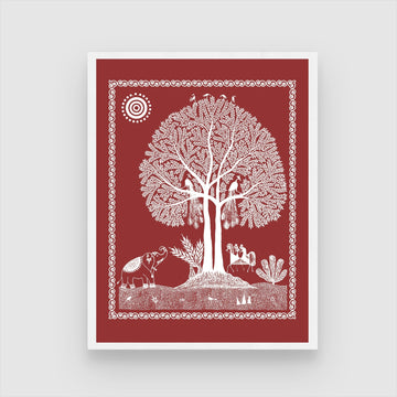 Indian Warli Art: Serenity and Nature's Joyful Euphoria 3 : 4 Vertical New Premium Wall Art Canvas by MeriDeewar
