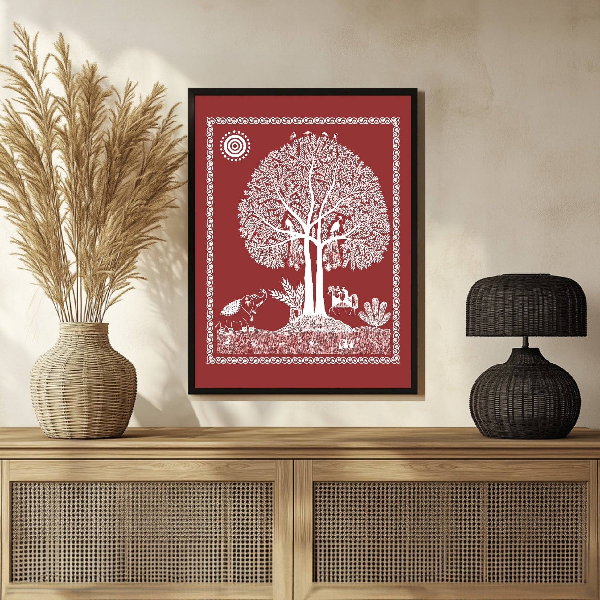Indian Warli Art: Serenity and Nature's Joyful Euphoria 3 : 4 Vertical New Premium Wall Art Canvas by MeriDeewar
