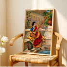 Indian Woman Playing Sitar Painting for Living Room | Raja Ravi Varma Wall Art by MeriDeewar 3 : 4 Vertical Premium Wall Art Canvas by MeriDeewar