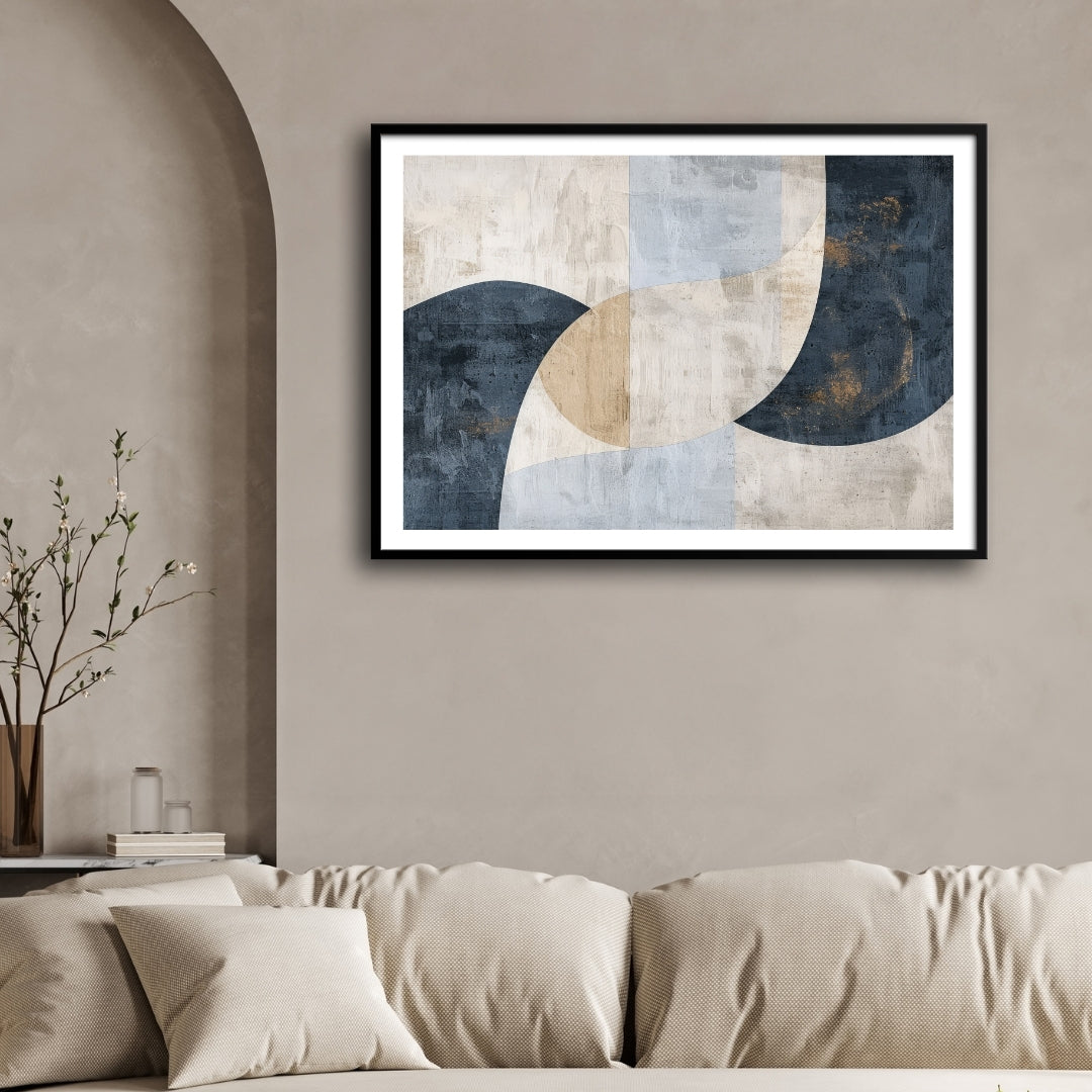 Indigo Balance – Modern Geometric Abstract Wall Art Print 2 : 3 Horizontal Premium Wall Art Canvas by MeriDeewar